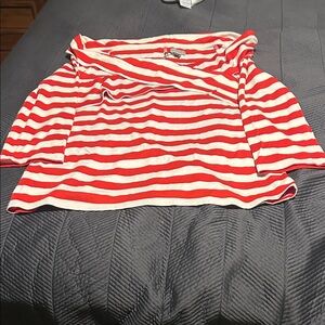 Belle Sky Red and White Striped Blouse